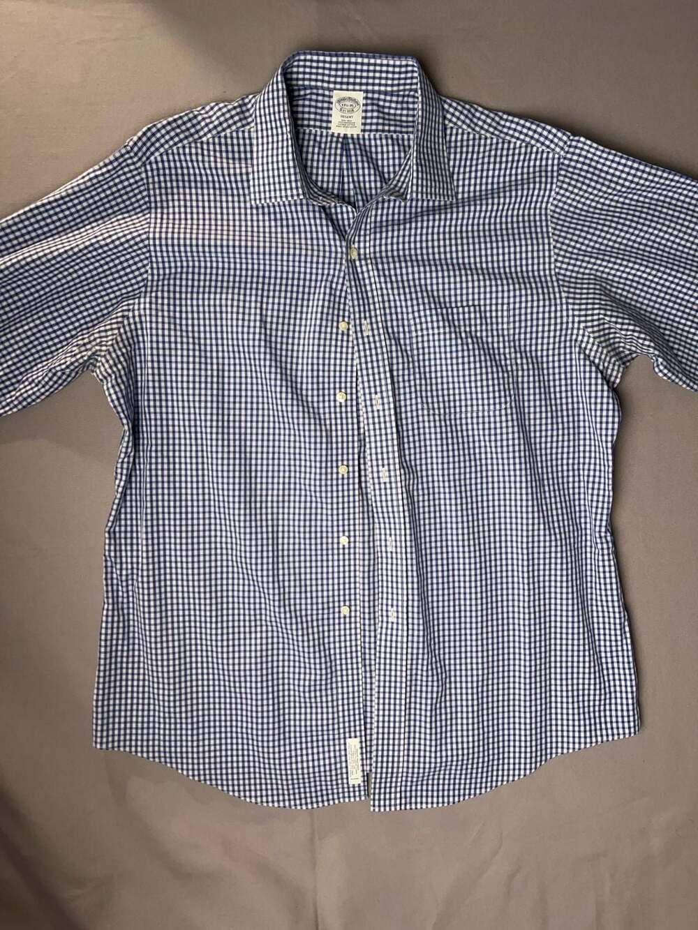 VTG Brooks Brothers NonIron Gingham 17.5-35 Blue Check Regent Fit